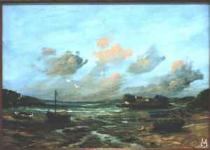 Plage de village de pêcheurs avec bateaux de pêche échoués
